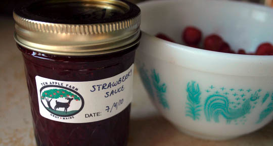 One of many jars of strawberry sauce in our pantry
