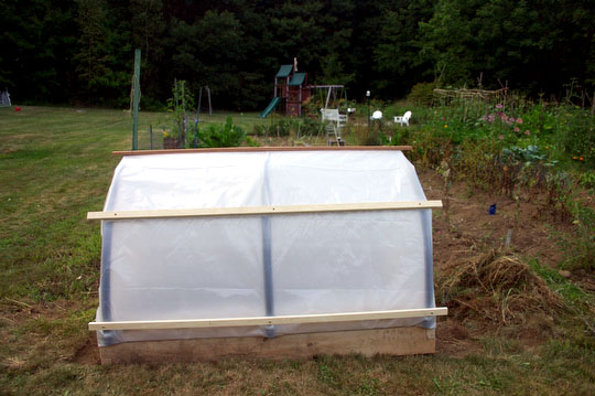 The finished hoop house, soon to be filled with hardy fall and winter plants.